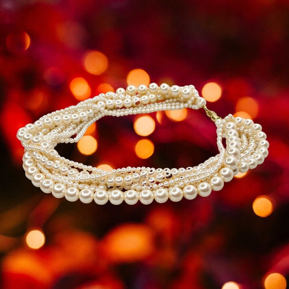 8-Strand Layered Faux Pearl Statement Necklace - Picture 2 of 5